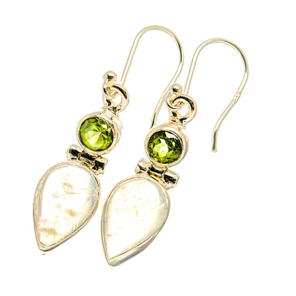 Sterling silver earrings with green peridot and white teardrop moonstones