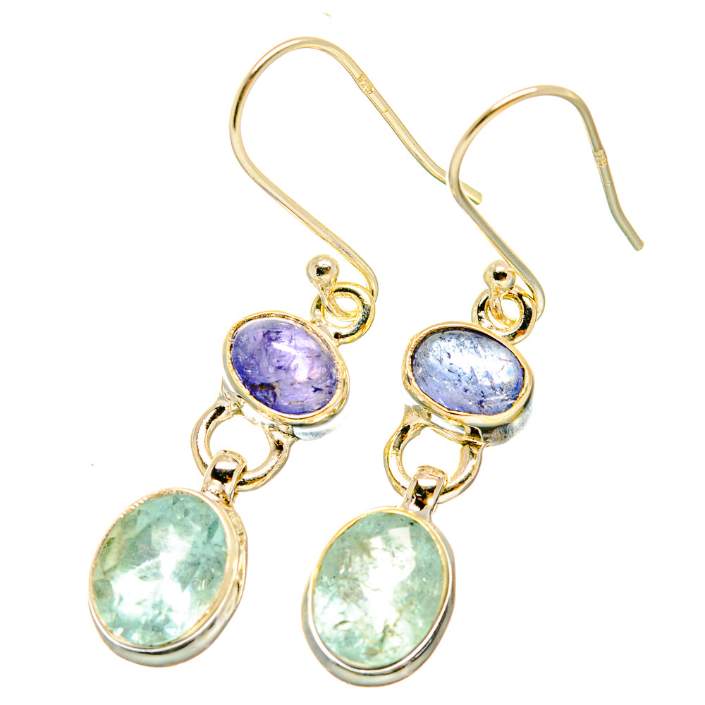 Silver-tone drop earrings with oval purple tanzanite and aqua chalcedony stones