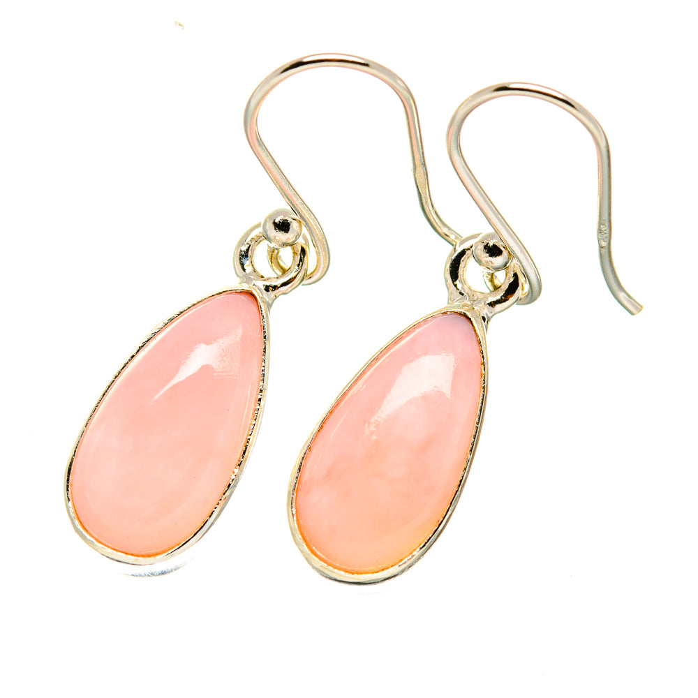Pink opal teardrop earrings with 925 sterling silver hooks and orange-pink stone