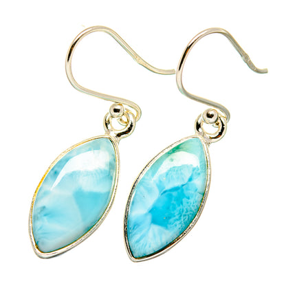 925 sterling silver Larimar teardrop drop earrings with fishhook backs, blue stones