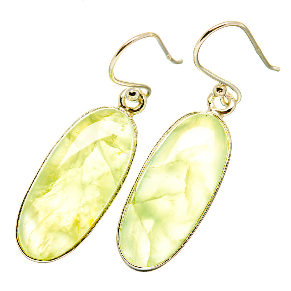 Prehnite oval dangle earrings, 925 sterling silver with translucent lime-green stones