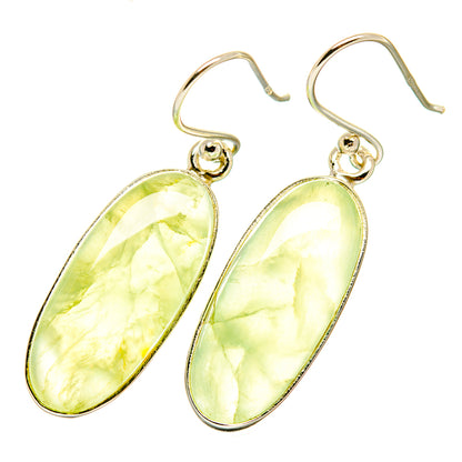 Prehnite oval dangle earrings, 925 sterling silver with translucent lime-green stones