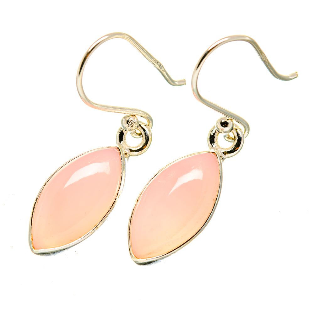 Pink opal teardrop drop earrings, 925 sterling silver, open fishhook style