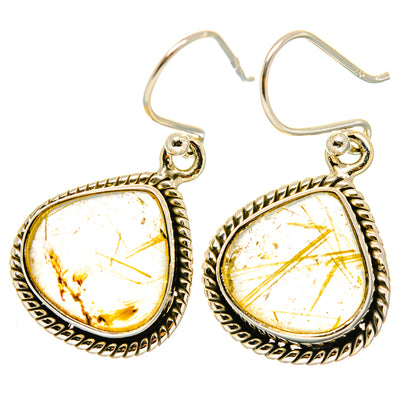 Rutilated quartz drop earrings in 925 sterling silver with oval amber cabochons