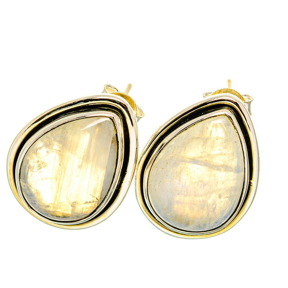 Rainbow moonstone earrings with teardrop opal settings, 925 sterling silver posts.