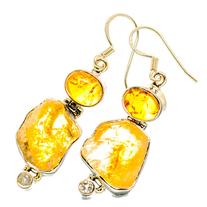 925 sterling silver citrine earrings with yellow rough drops and round top stones