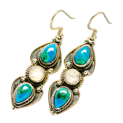 Chrysocolla, Rainbow Moonstone Earrings handcrafted by Ana Silver Co - EARR418061