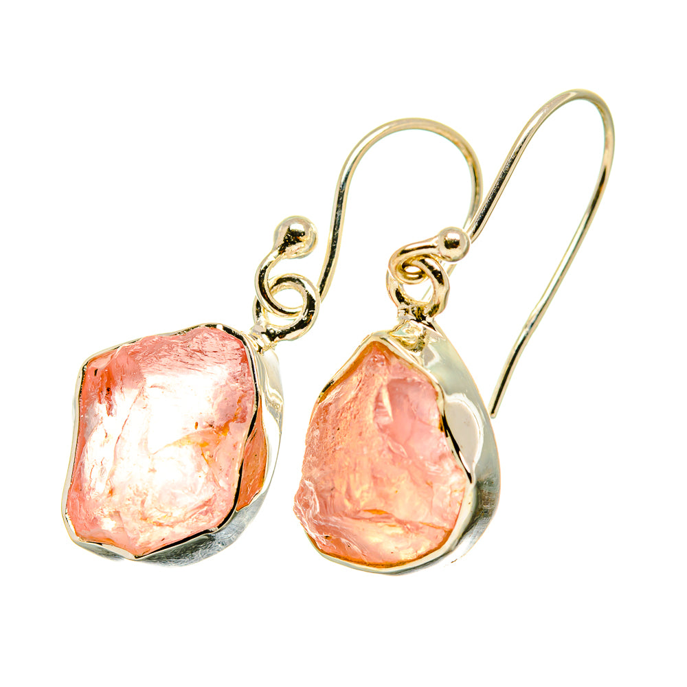 Rough pink rose quartz earrings with sterling silver hooks