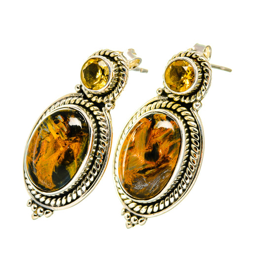Golden Pietersite, Citrine Earrings handcrafted by Ana Silver Co - EARR418073