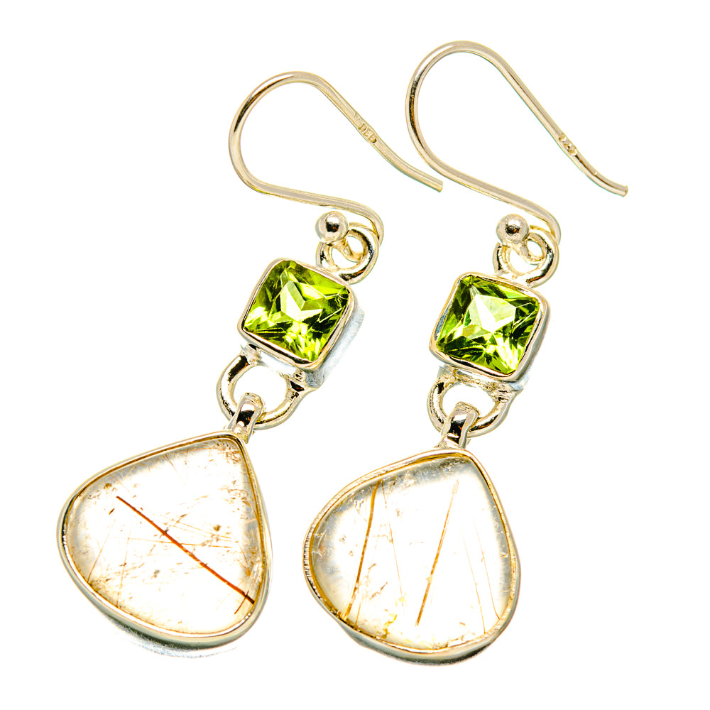 Rutilated Quartz, Peridot Earrings handcrafted by Ana Silver Co - EARR418090