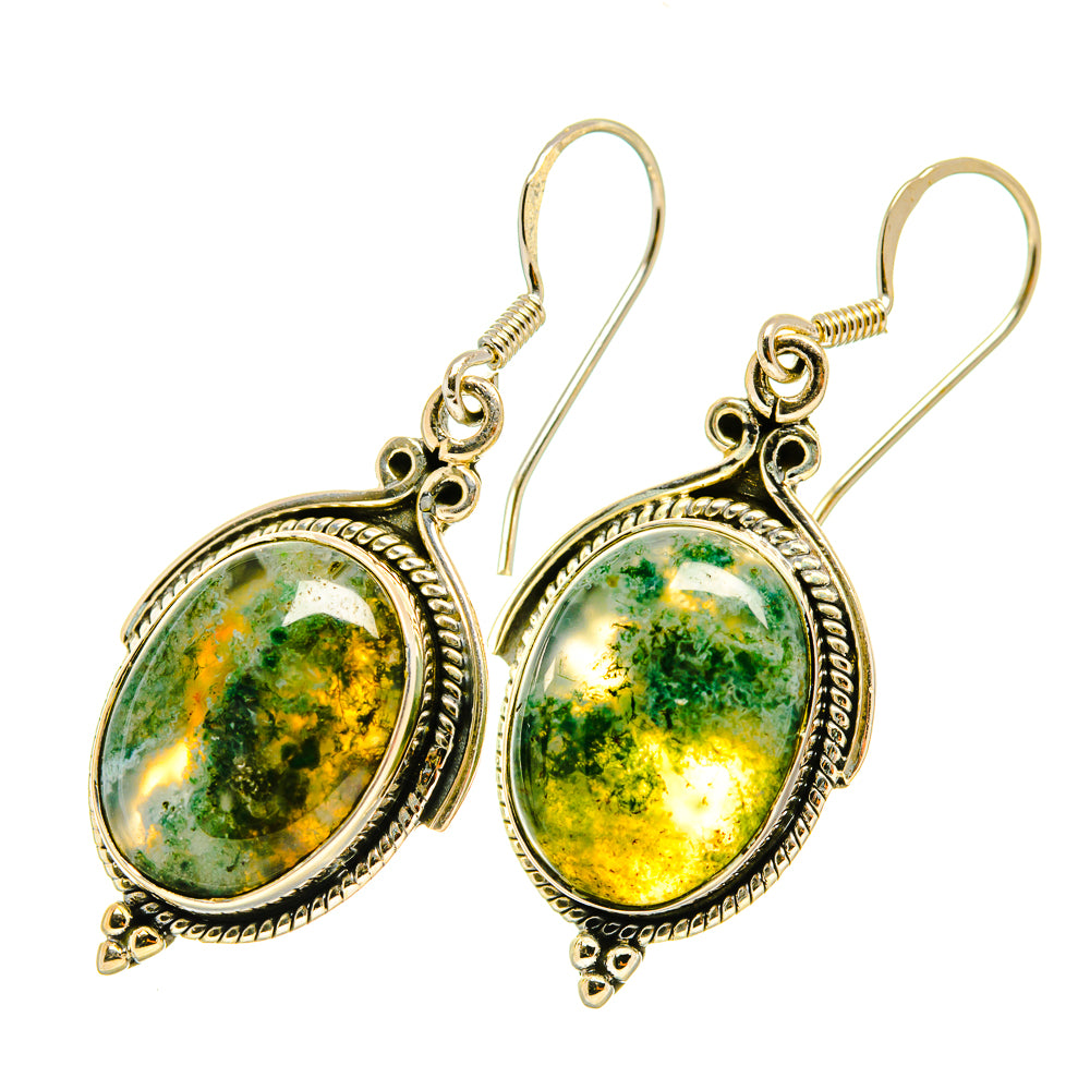 Green Moss Agate Earrings handcrafted by Ana Silver Co - EARR418109