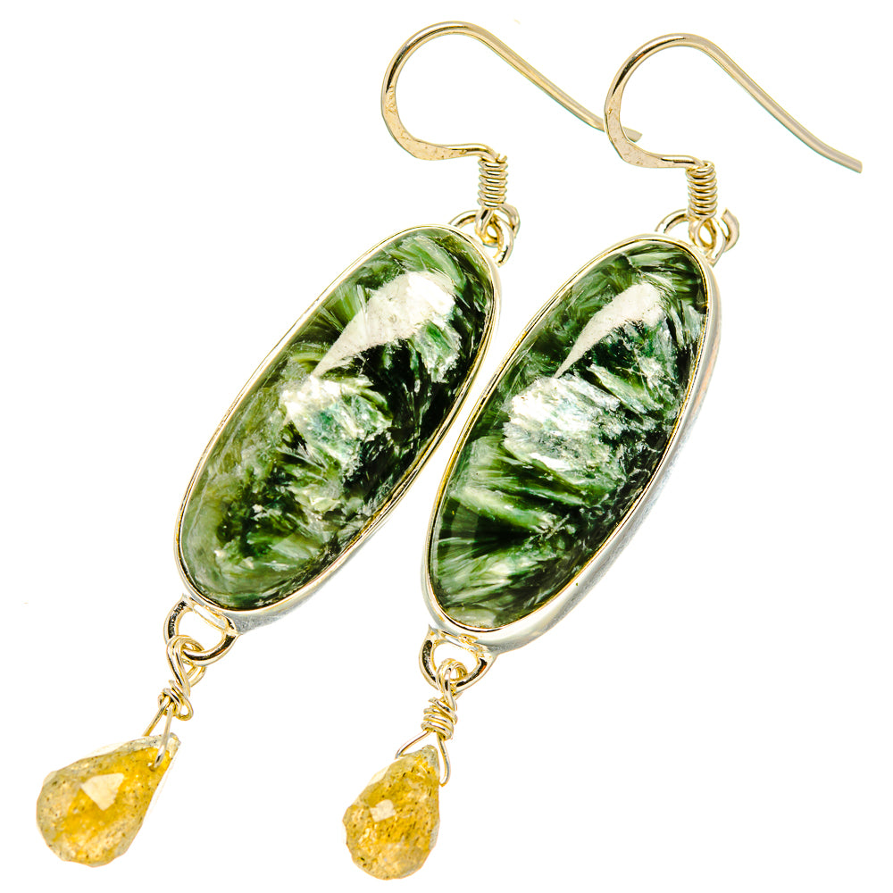 Seraphinite, Prehnite Earrings handcrafted by Ana Silver Co - EARR418112