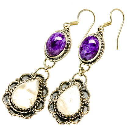 Rainbow Moonstone, Charoite Earrings handcrafted by Ana Silver Co - EARR418132