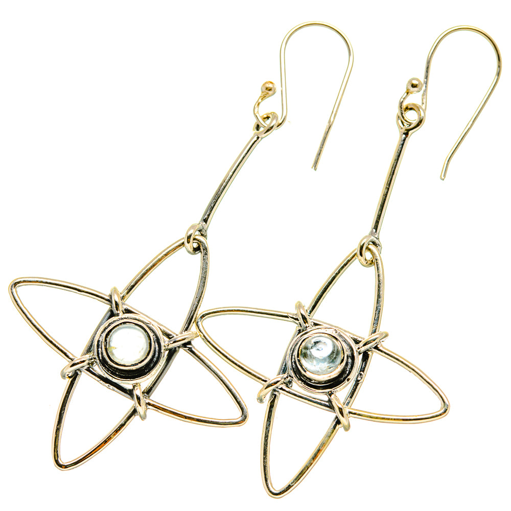 Sterling silver blue topaz swirl drop earrings with star-shaped dangling design
