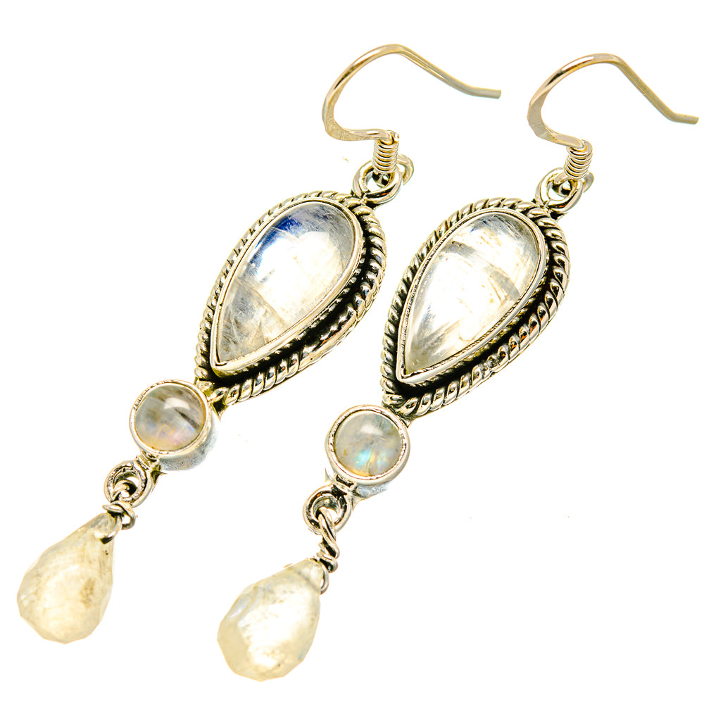 Rainbow Moonstone Earrings handcrafted by Ana Silver Co - EARR418176