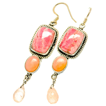 925 sterling silver drop earrings with pink rhodochrosite and opal stones