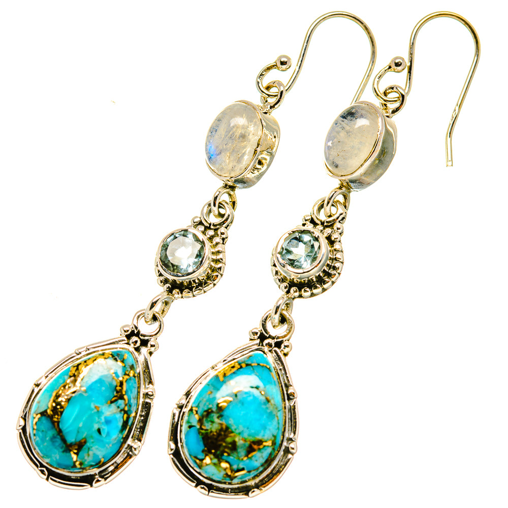 Blue Copper Composite Turquoise Earrings handcrafted by Ana Silver Co - EARR418251