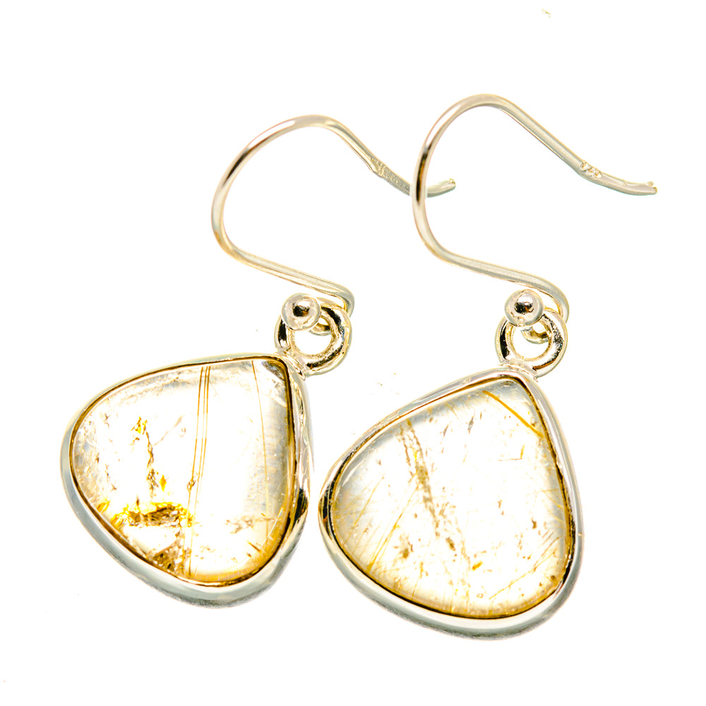 Gold rutilated quartz drop earrings in sterling silver teardrop settings