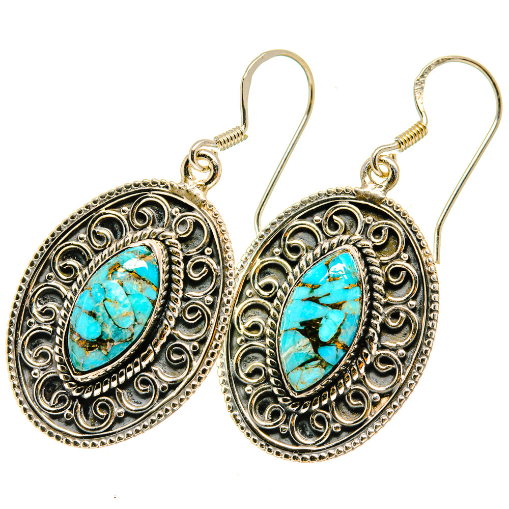 Blue Copper Composite Turquoise Earrings handcrafted by Ana Silver Co - EARR418311