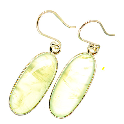 Oval prehnite gemstone drop earrings in gold-tone sterling silver, light green