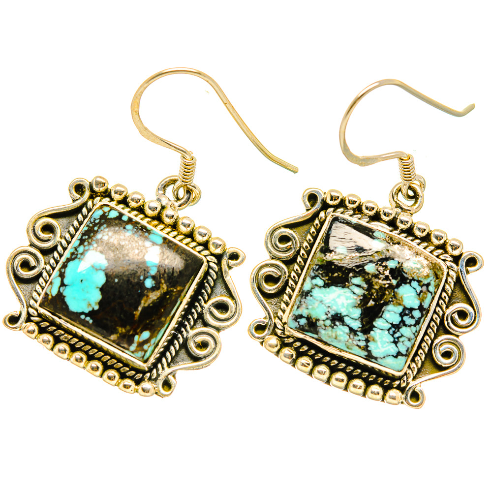 Tibetan Turquoise Earrings handcrafted by Ana Silver Co - EARR418345