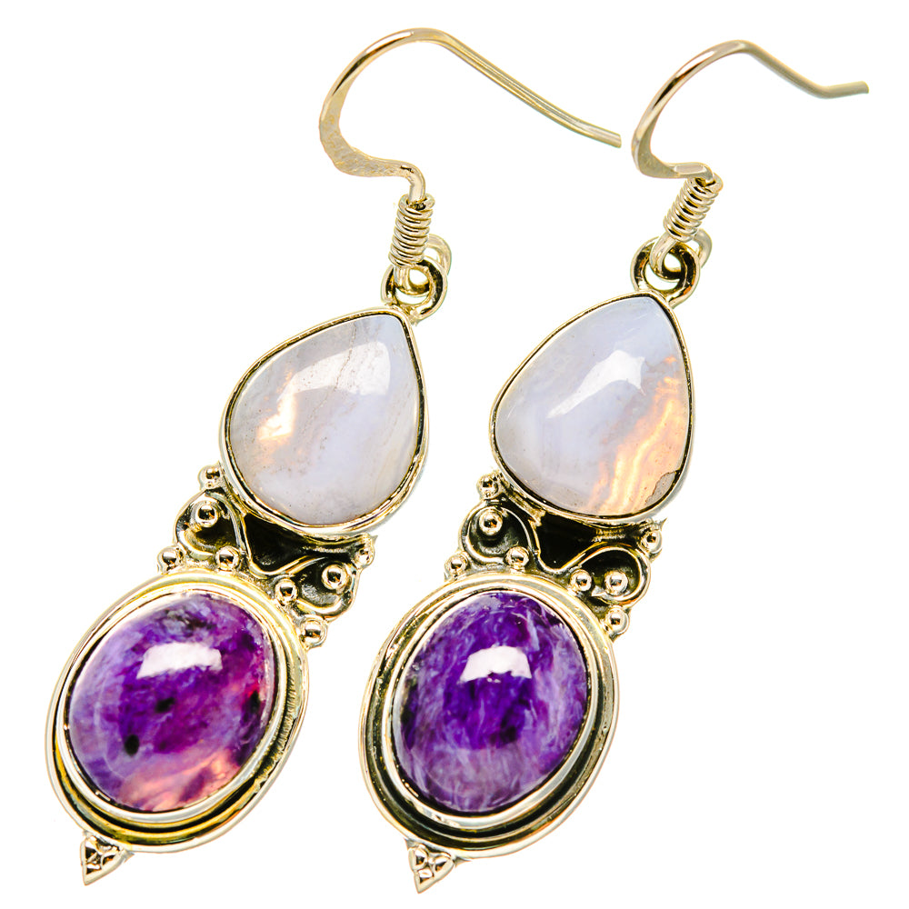 Blue Lace Agate Earrings handcrafted by Ana Silver Co - EARR418388