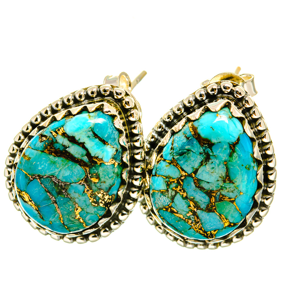 Turquoise oval drop earrings with textured silver-tone rope border