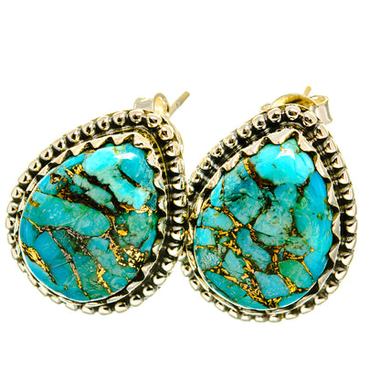 Turquoise oval drop earrings with textured silver-tone rope border