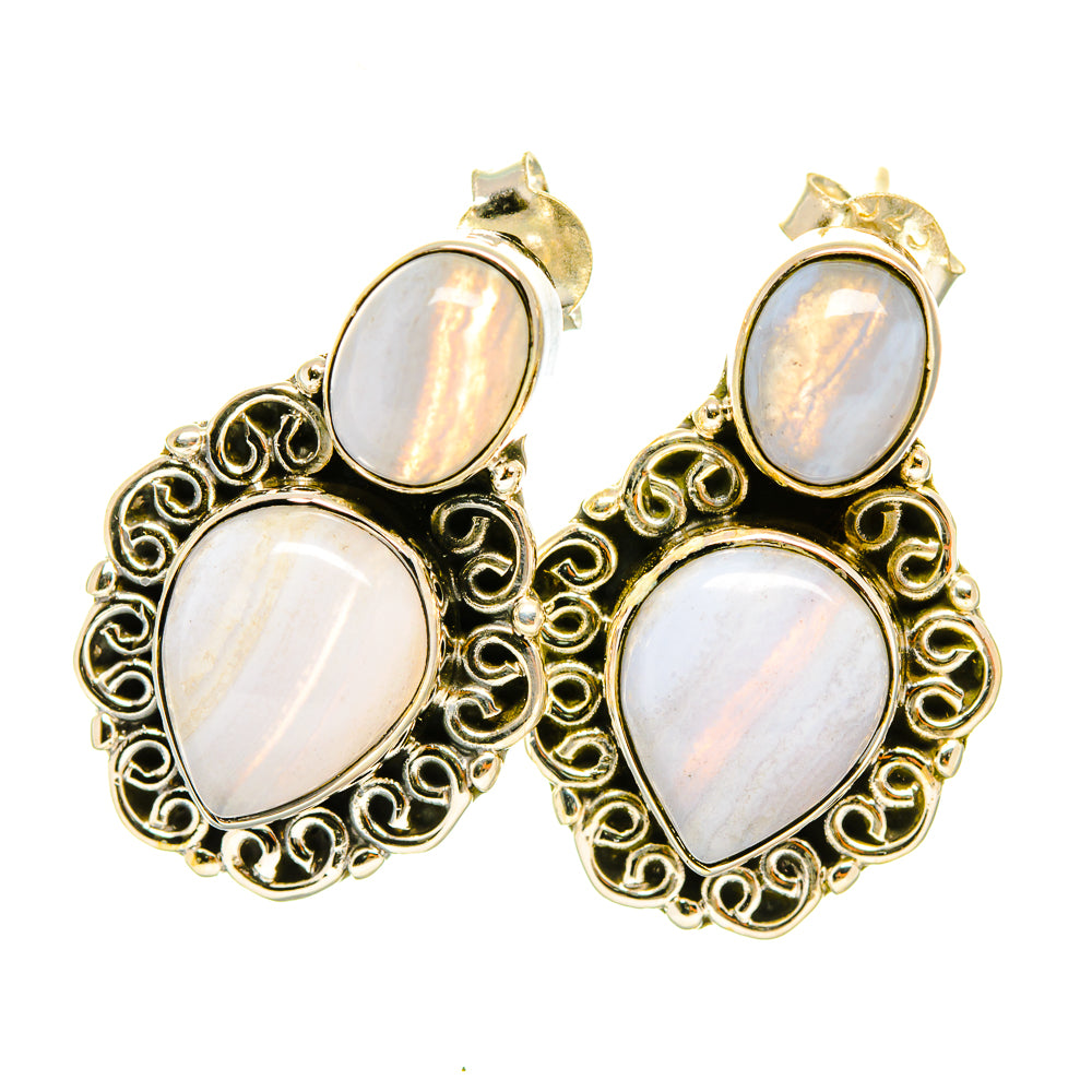 Blue Lace Agate Earrings handcrafted by Ana Silver Co - EARR418430