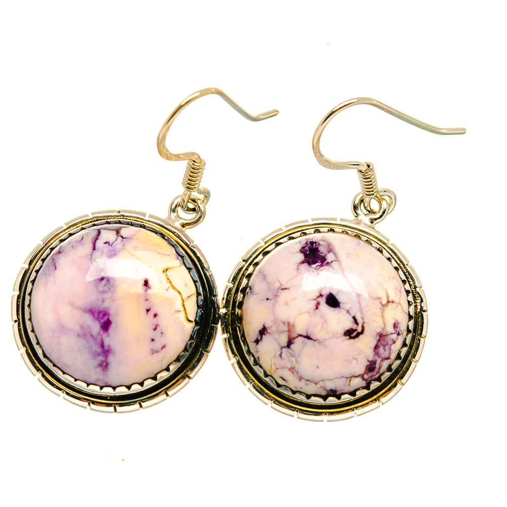 Tiffany Stone round drop earrings, gold-tone hooks with purple marbled cabochons