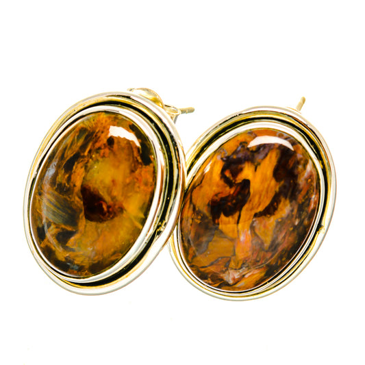 Golden Pietersite Earrings handcrafted by Ana Silver Co - EARR418449