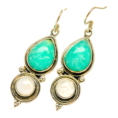 Teardrop earrings with turquoise stones and white moonstone accents, 925 silver hooks