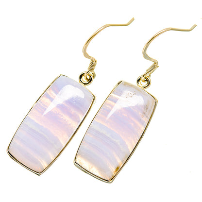 Rectangular stone drop earrings with blue-and-lavender striped pendant and hook closure