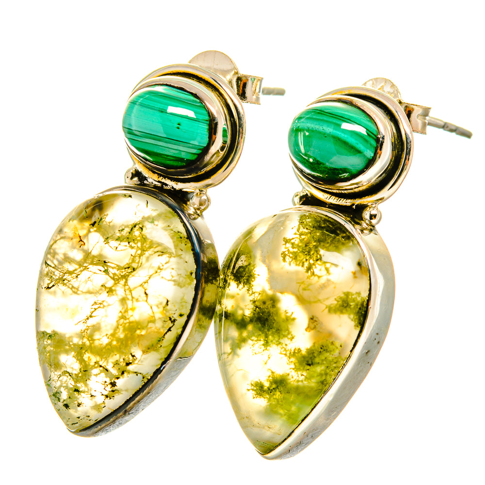 Green Moss Agate Earrings handcrafted by Ana Silver Co - EARR418530