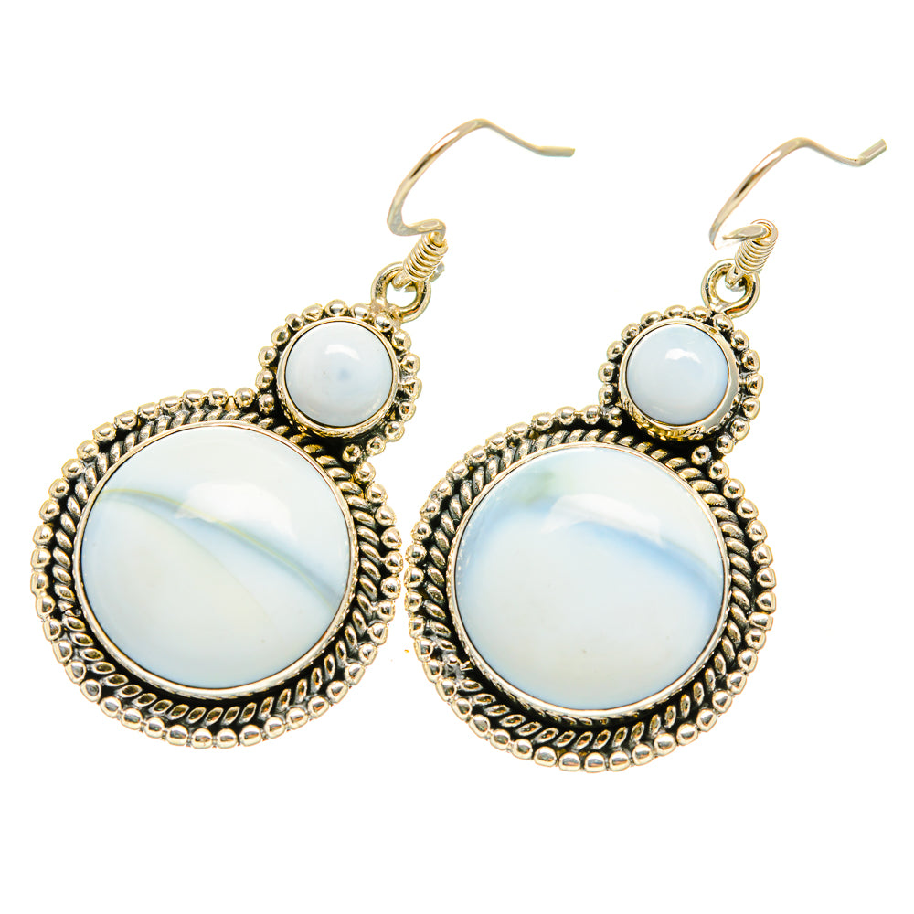 Silver tone oval opal-look chandelier earrings with small top stone and hook backs