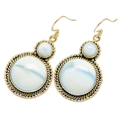 Silver tone oval opal-look chandelier earrings with small top stone and hook backs