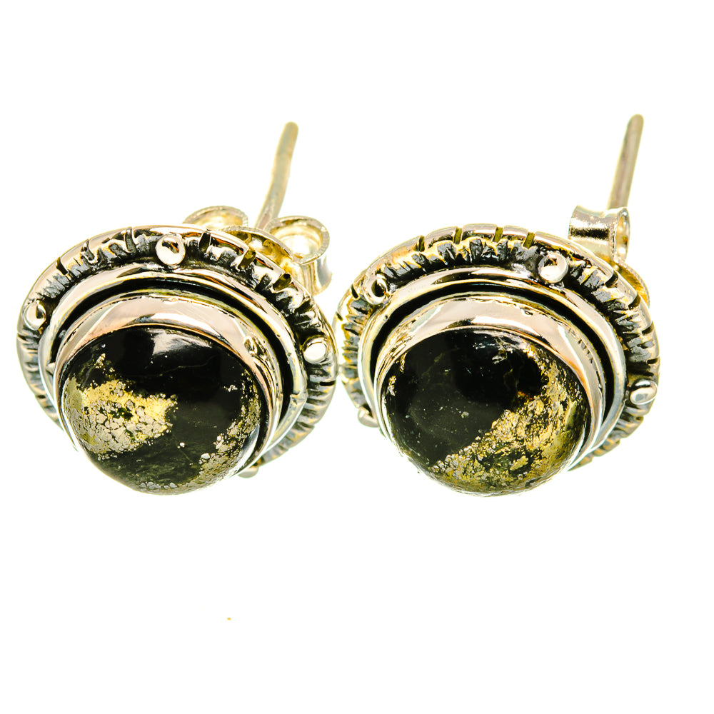 Pyrite In Black Onyx Earrings handcrafted by Ana Silver Co - EARR418543