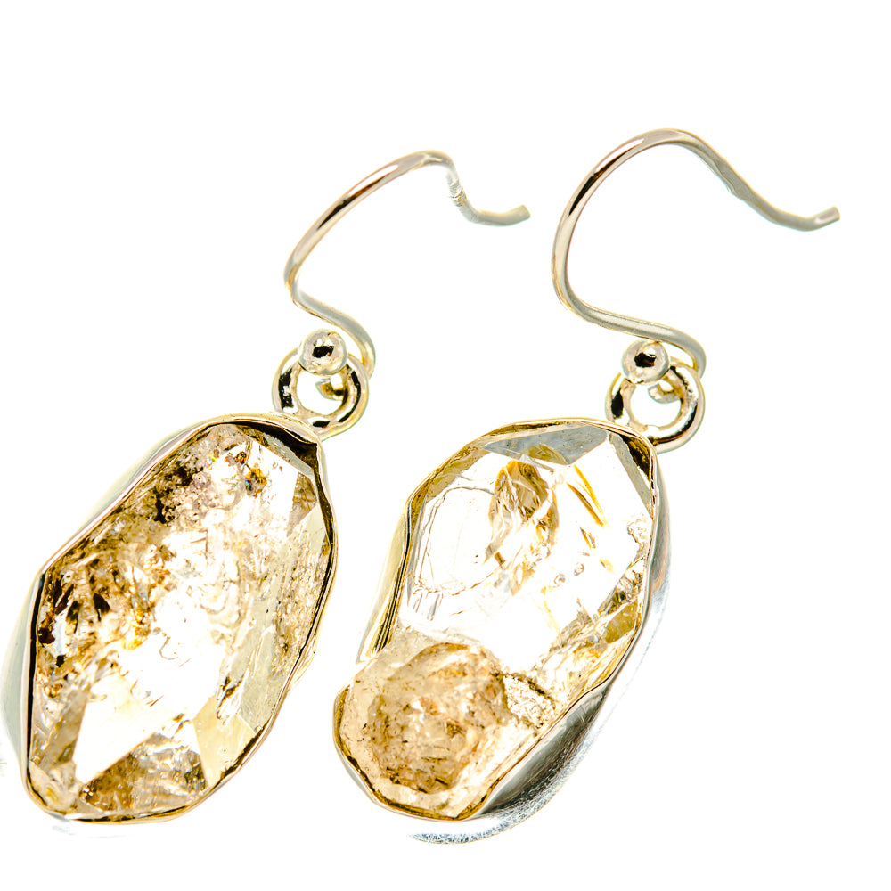 Herkimer diamond drop earrings with oval faceted stones and silver-tone hooks