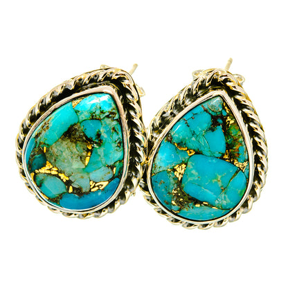 Blue Copper Composite Turquoise Earrings handcrafted by Ana Silver Co - EARR418656