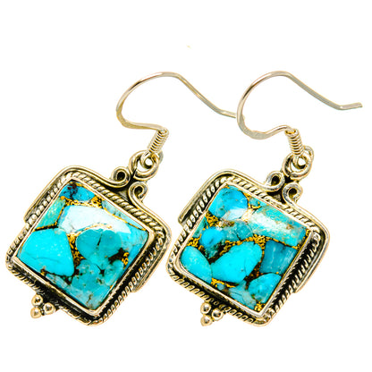 Blue Copper Composite Turquoise Earrings handcrafted by Ana Silver Co - EARR418685