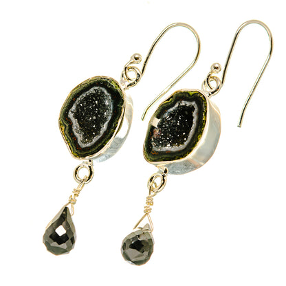Black Geode Slice Earrings handcrafted by Ana Silver Co - EARR418710