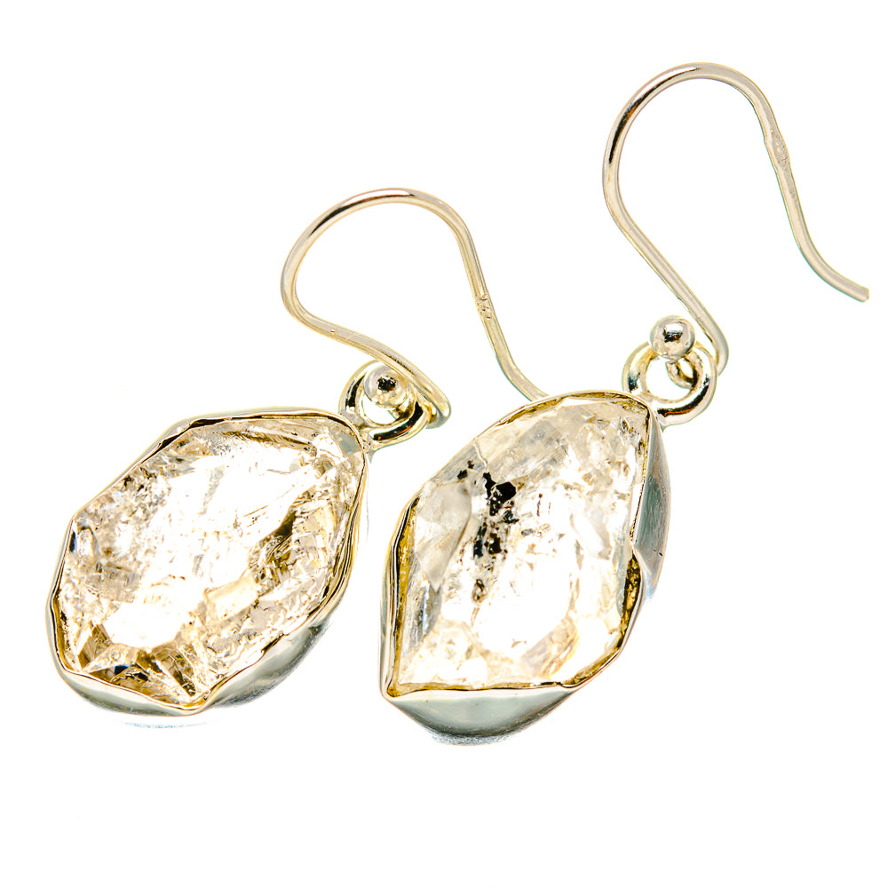 Herkimer diamond earrings, 925 sterling silver hooks with clear rough faceted stones