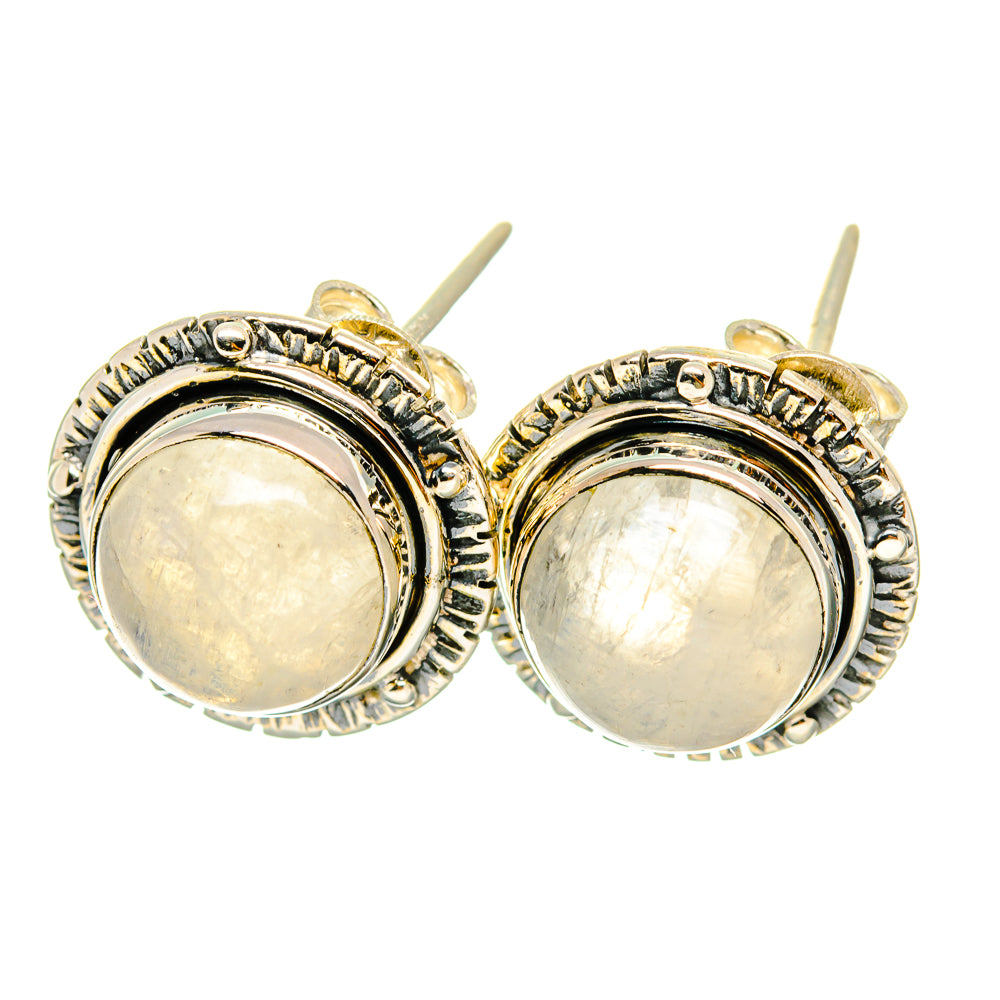 Rainbow Moonstone earrings, round 1/2" bezel set in 925 sterling silver