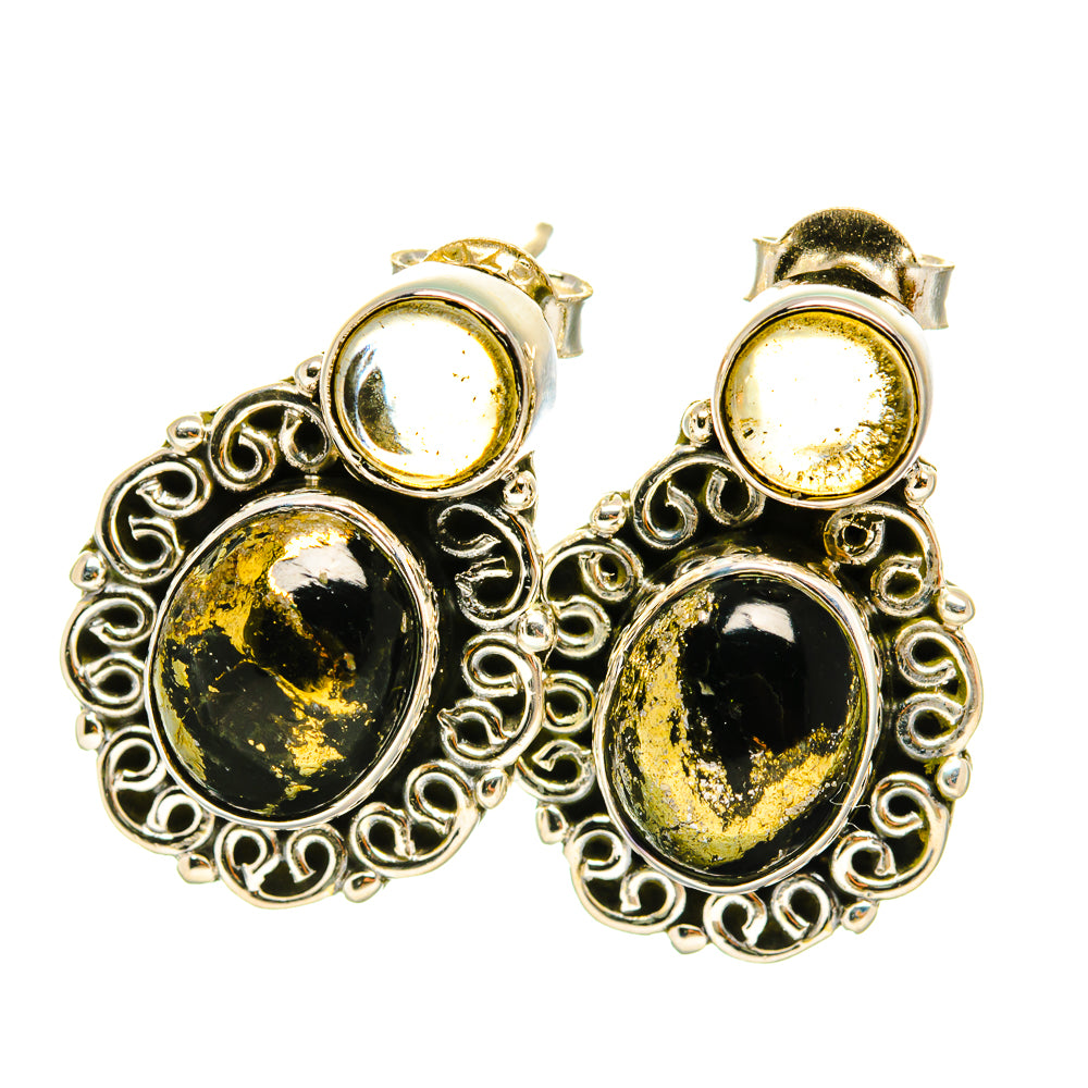 Pyrite In Black Onyx Earrings handcrafted by Ana Silver Co - EARR418751