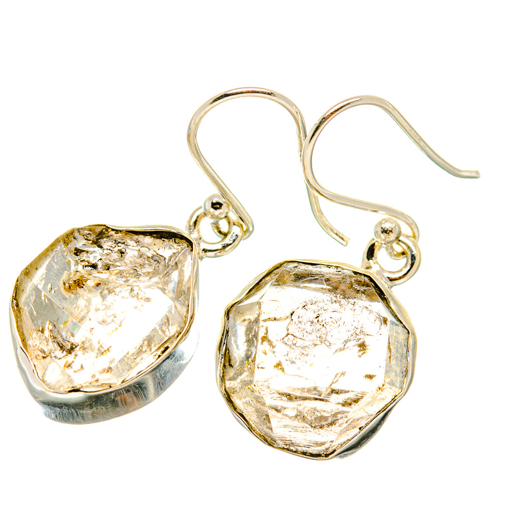 Herkimer diamond earrings with gold-tone hooks and rough octagonal light stones