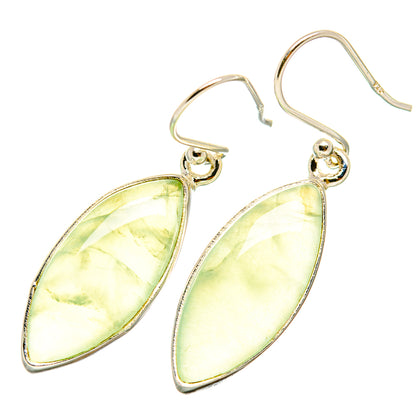 Teardrop prehnite drop earrings in sterling silver with light green translucent stones