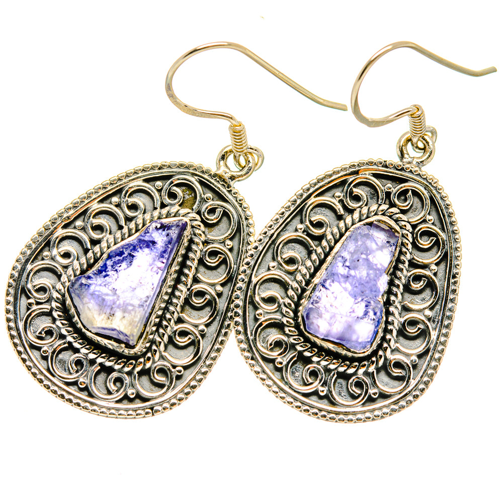 Rough tanzanite oval earrings, 925 sterling silver filigree with textured stone