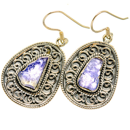 Rough tanzanite oval earrings, 925 sterling silver filigree with textured stone