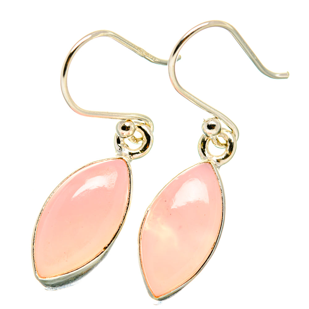 Pink oval opal drop earrings with silver-tone hooks and beaded caps