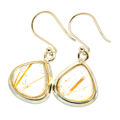 Rutilated quartz teardrop drop earrings with golden needle inclusions, silver hooks